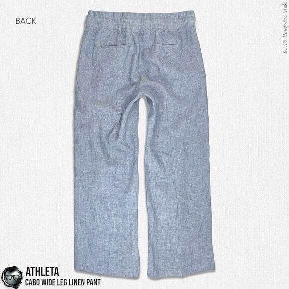 ATHLETA CABO LINEN WIDE LEG PANTS IN CHAMBRAY BLUE WOMEN 12/LARGE TRAVEL CASUAL - Picture 8 of 13